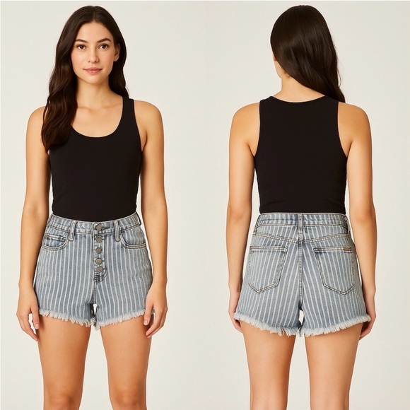 KANCAN ⭐ High Rise Striped Denim Shorts ✨ Button Fly Size 26 - Picture 10 of 10